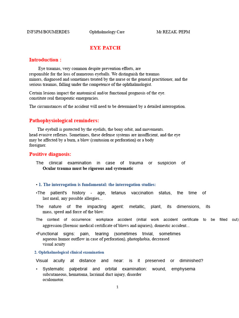 Eye Trauma Management and Eye Patch Use | PDF | Surgery | Ophthalmology