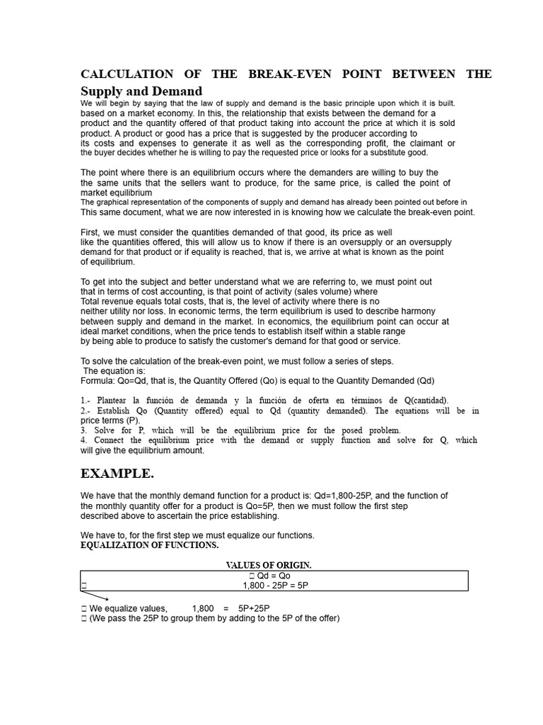 Break-Even Point Calculation Guide | PDF | Economic Equilibrium ...