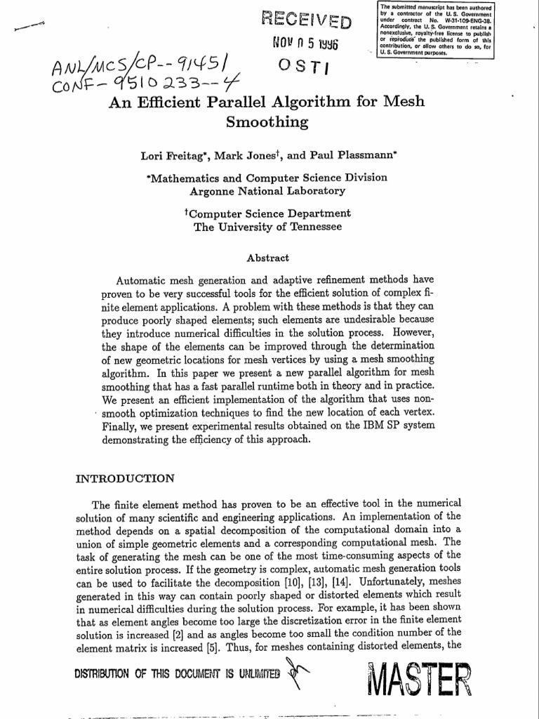 1995 - Freitag - An Efficient Parallel Algorithm For Mesh Smoothing | PDF