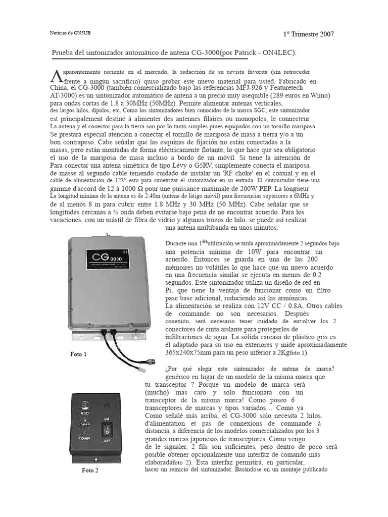 CG3000 | PDF | Antena (Radio) | Equipo eléctrico
