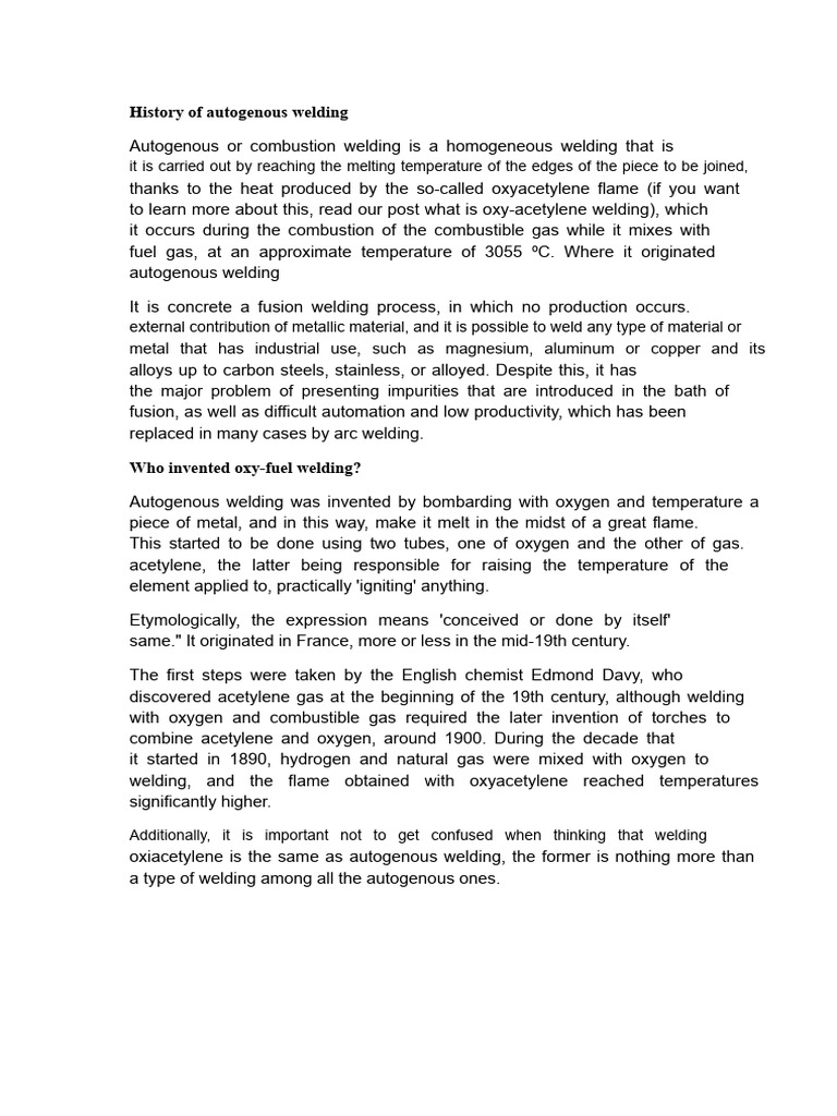 History and Process of Autogenous Welding | PDF | Welding | Construction