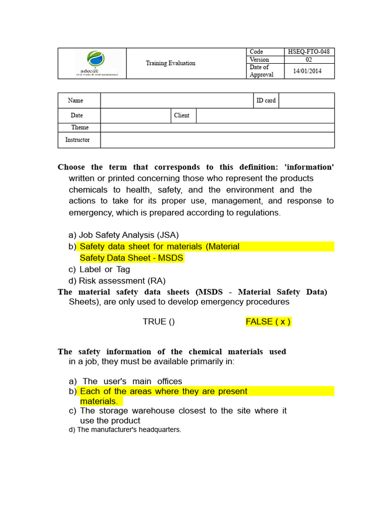 HSEQ Training Evaluation Guide | PDF