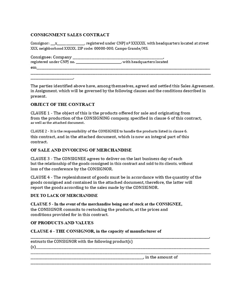 Consignment Sales Contract Template | PDF | Private Law | Business Law