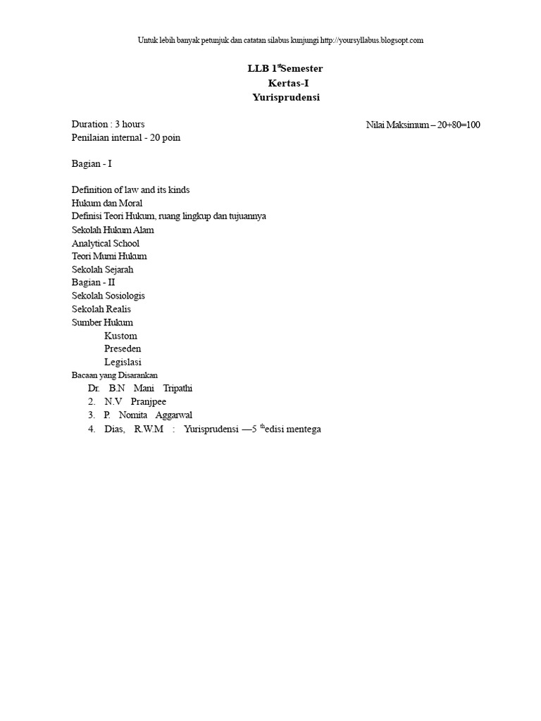 Kurikulum Semester 1 LLB | PDF