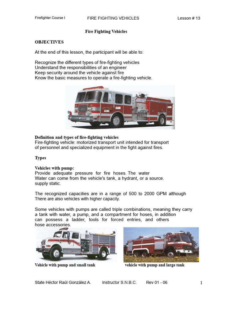 Types and Operations of Firefighting Vehicles | PDF | Pump | Firefighting
