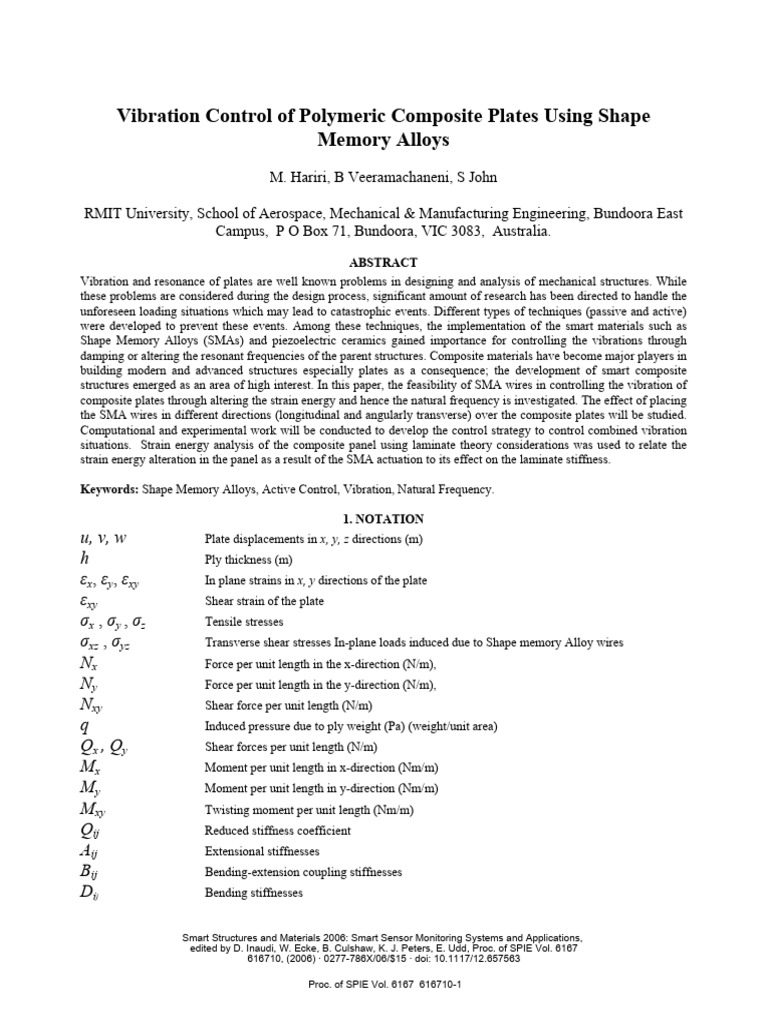 Vibration Control in Composite Plates Using SMAs | PDF | Shape Memory ...