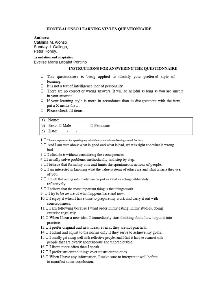 Honey-Alonso Learning Styles Survey | PDF | Learning Styles | Questionnaire