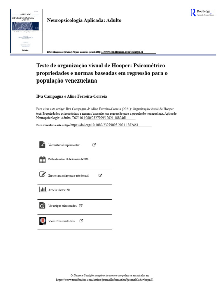 Propriedades Psicométricas do HVOT na Venezuela | PDF | Neuropsicologia ...