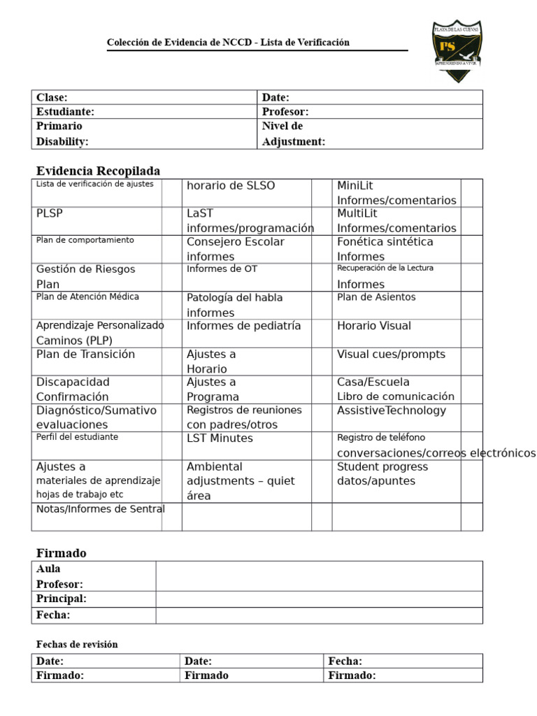 Colección de Evidencia de NCCD | PDF