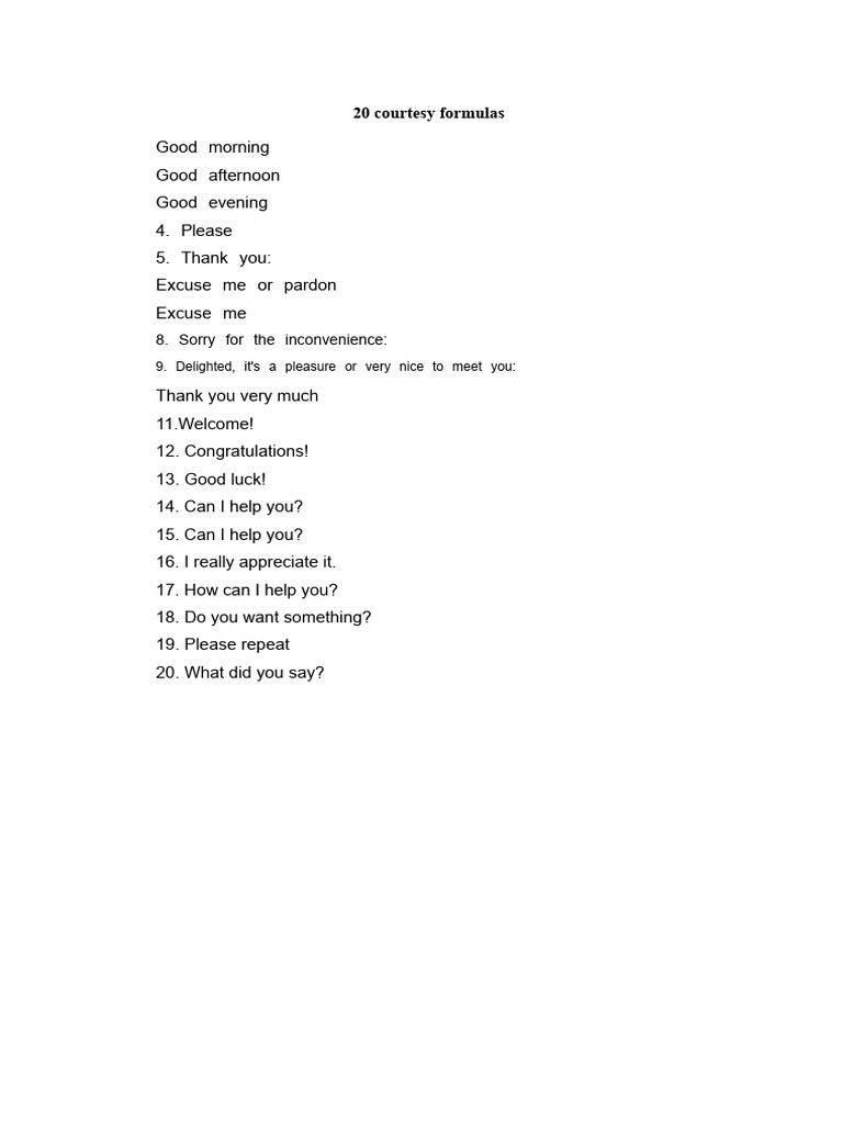 20 Essential Courtesy Phrases | PDF