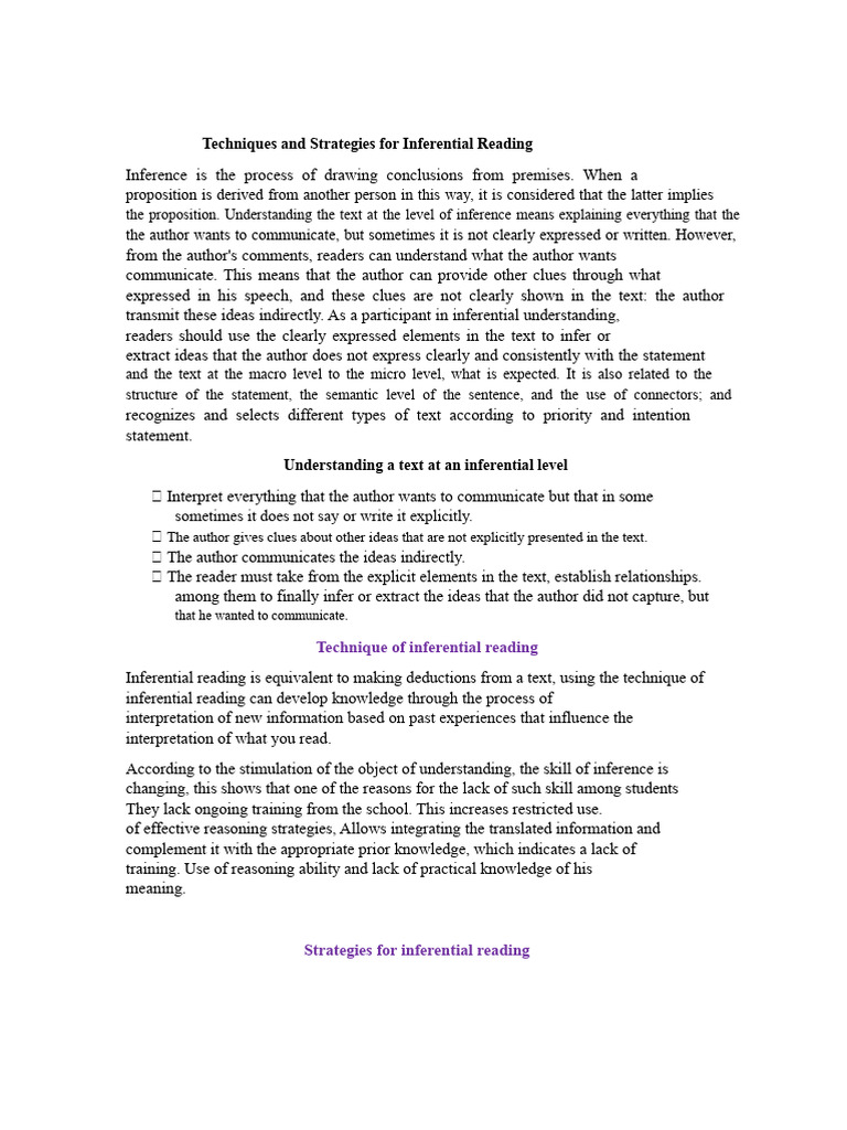 Inferential Reading Techniques and Strategies | PDF | Inference | Knowledge