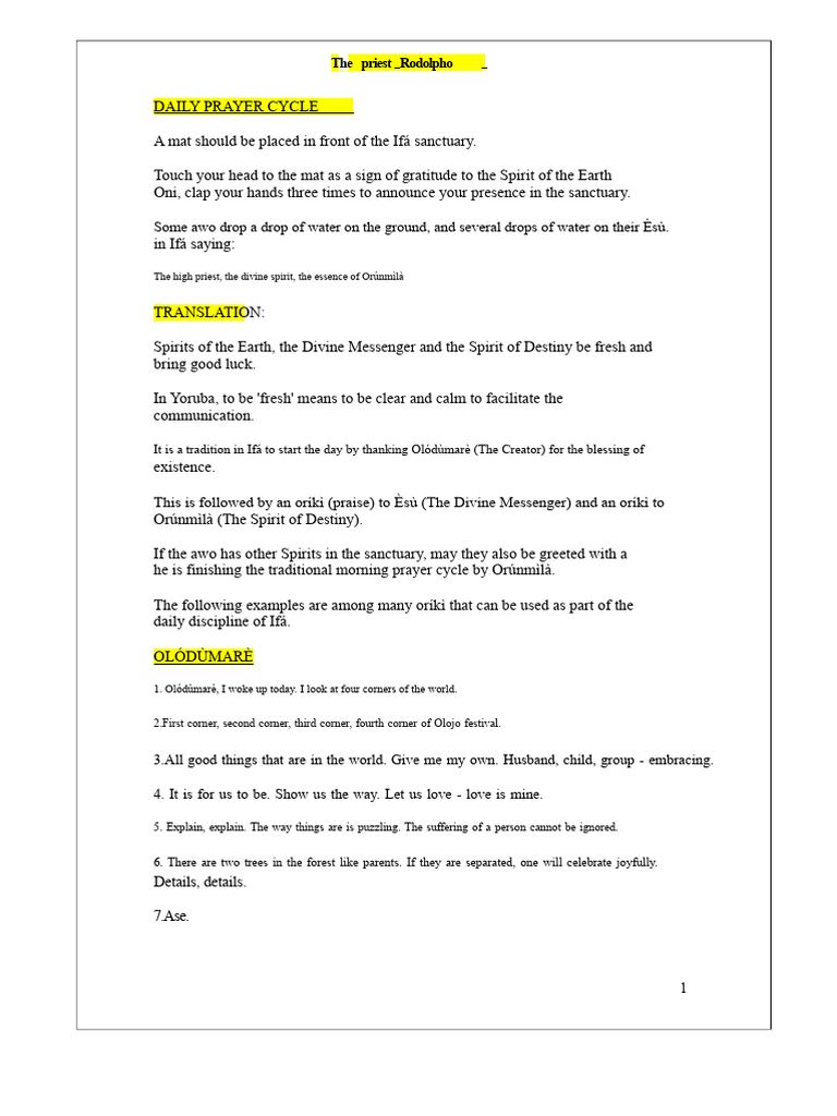 Daily Prayer Cycle in Ifá Tradition | PDF | Prayer | Deities