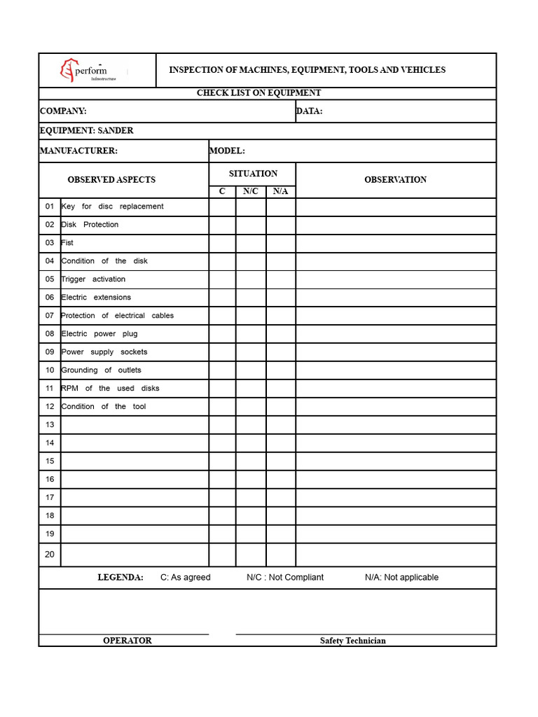 Monthly Sander Checklist | PDF