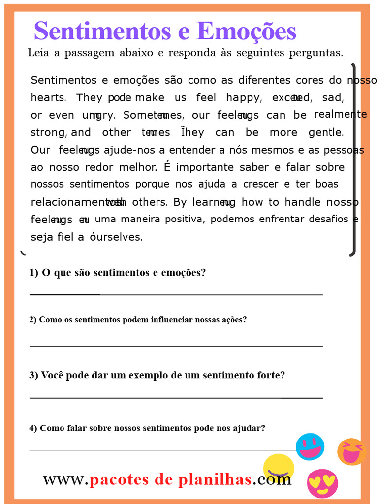 Compreensão de Leitura Sobre Sentimentos e Emoções | PDF