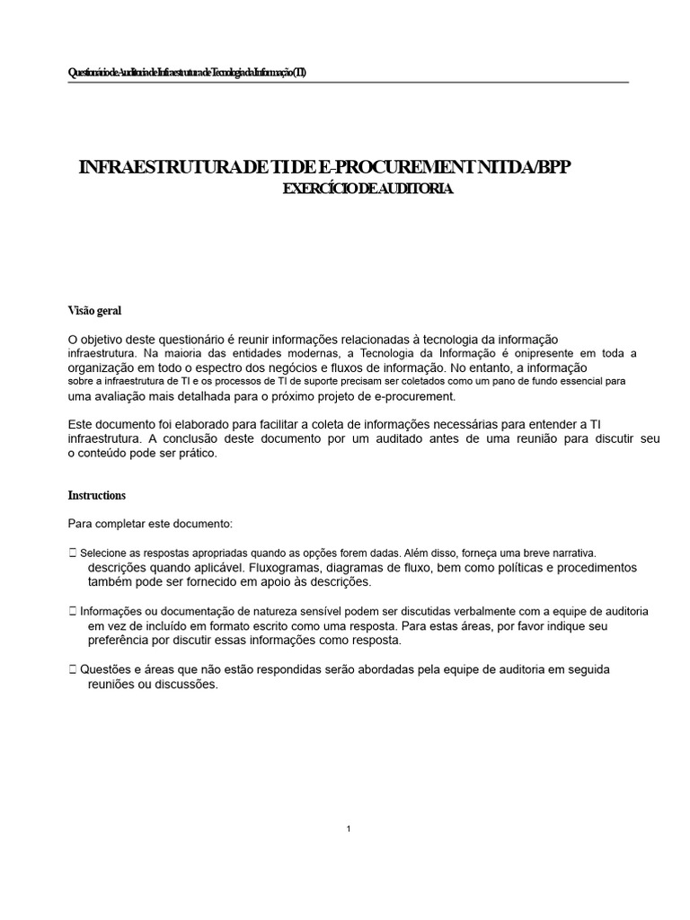 Questionário de Auditoria de TI para E-Procurement | PDF | Tecnologia ...