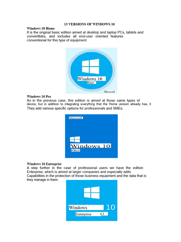 13 VERSIONS OF WINDOWS 10 | PDF | Windows 10 | Microsoft Windows