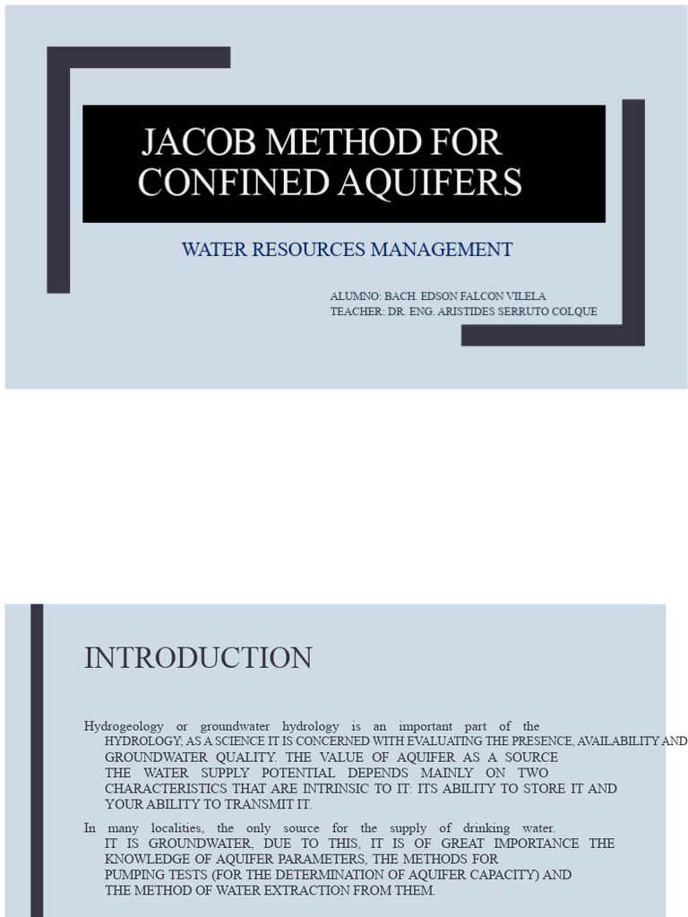 Jacob Method for Confined Aquifers | PDF | Aquifer | Hydrogeology