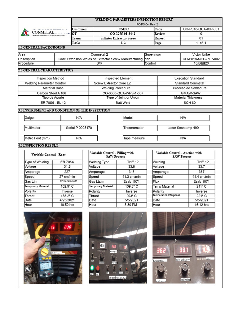 Welding Parameters Inspection Report | PDF | Welding | Construction