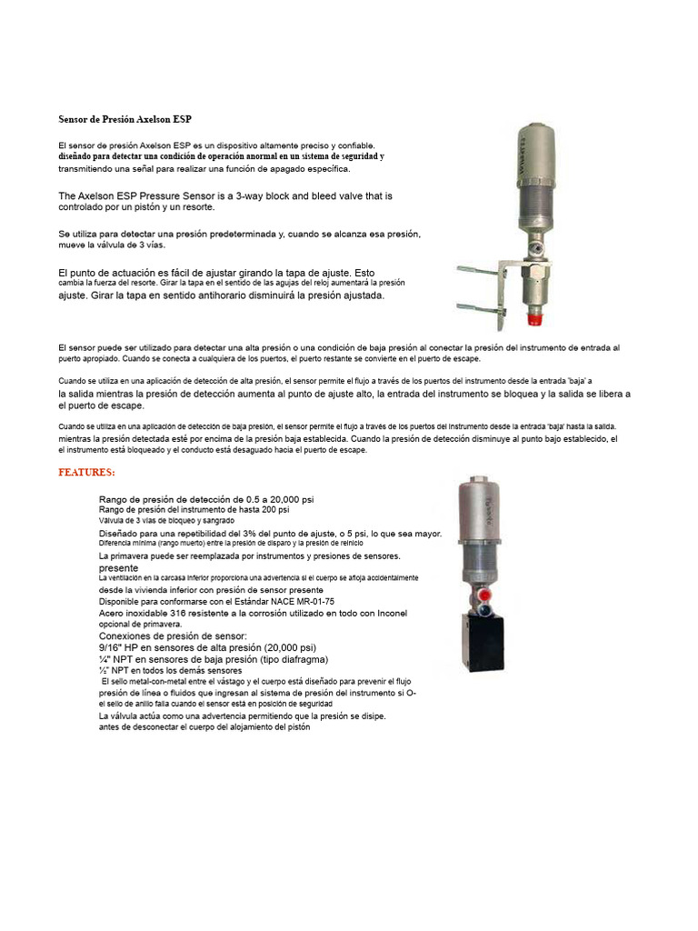 Sensor de Presión Axelson ESP: Precisión y Seguridad | PDF | Presión ...