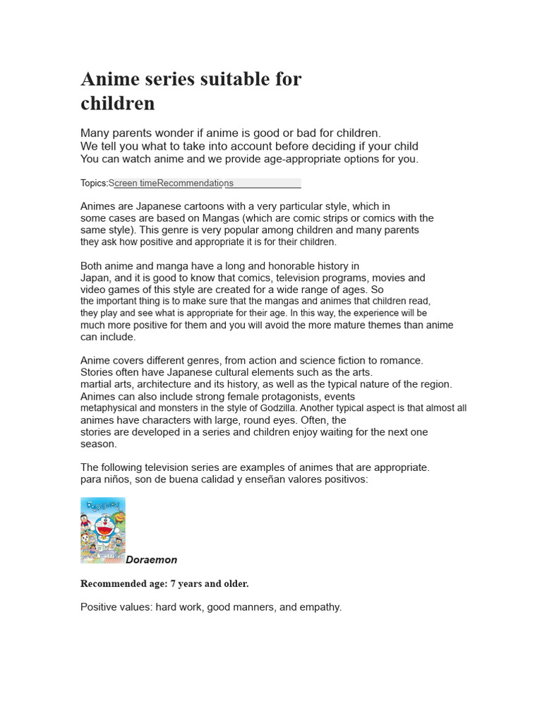 Best Anime for Kids AgeAppropriate Picks PDF Anime Comics