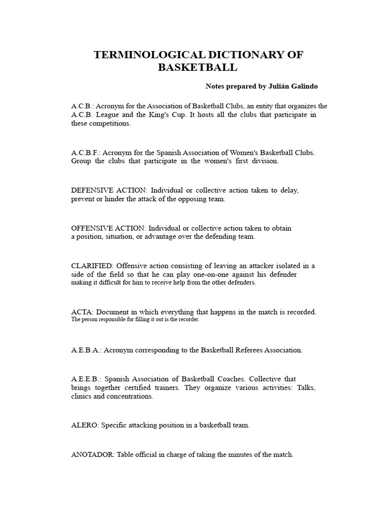 Basketball Terminology Dictionary | PDF | Sports Rules And Regulations ...