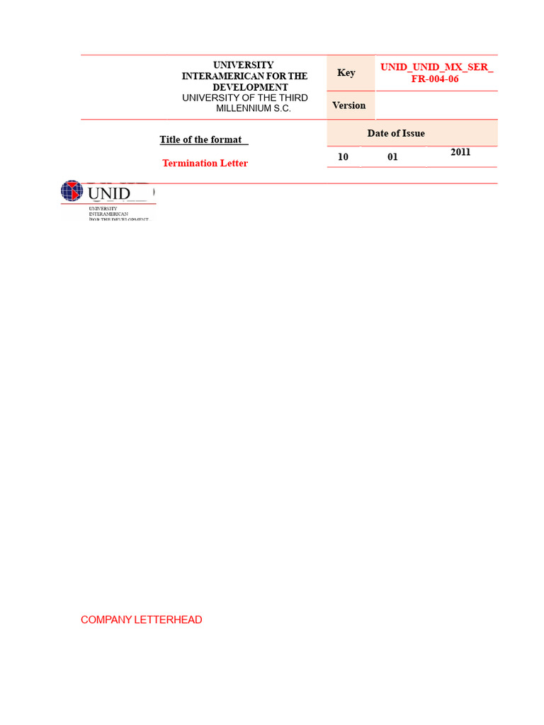 Unid Unid MX Ser FR 004-06 Termination Letter | PDF