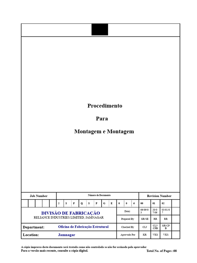 Procedimento de Montagem Estrutural | PDF | Engenharia Mecânica ...