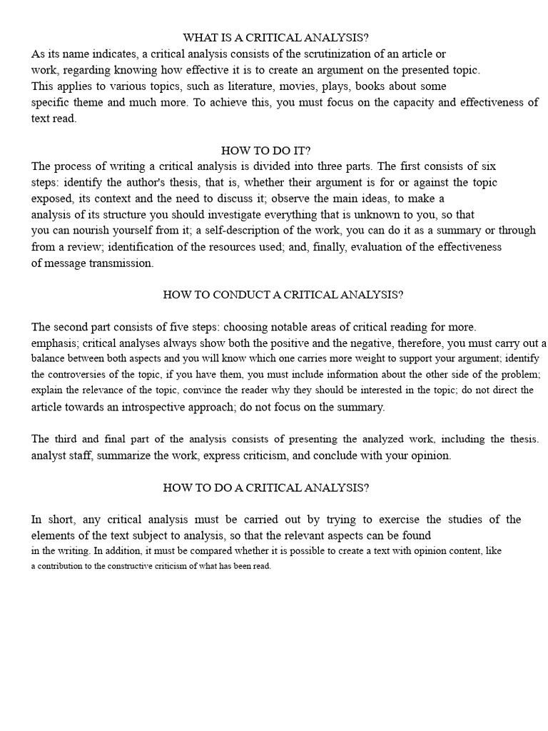 Guide to Writing a Critical Analysis | PDF