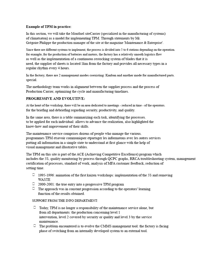 TPM Implementation at Carrier Montluel | PDF | Business