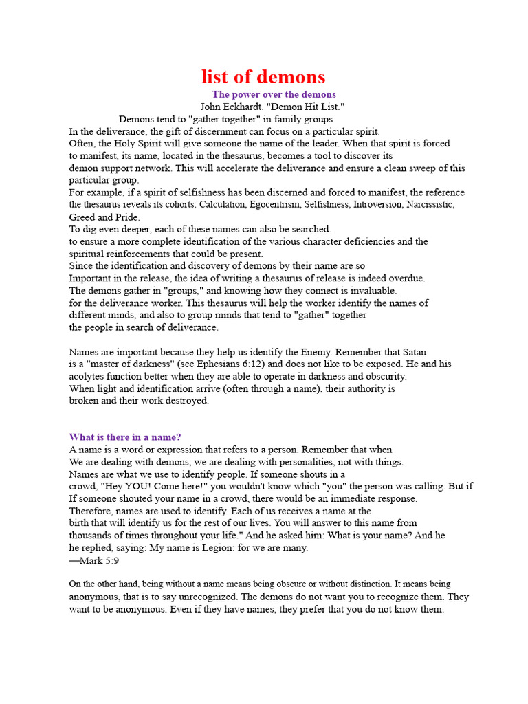 Demon Identification and Deliverance Guide | PDF | Deliverance Ministry ...
