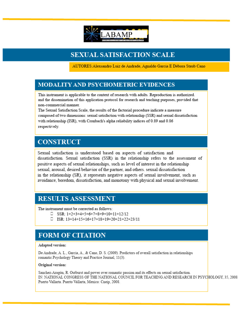 Sexual Satisfaction Scale - Andrade & Garcia and Cano | PDF | Human ...