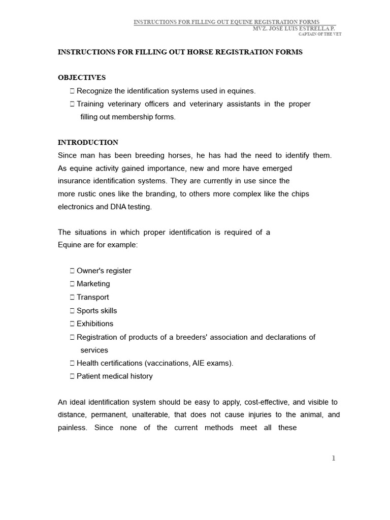 Equine Registration Form Guidelines | PDF