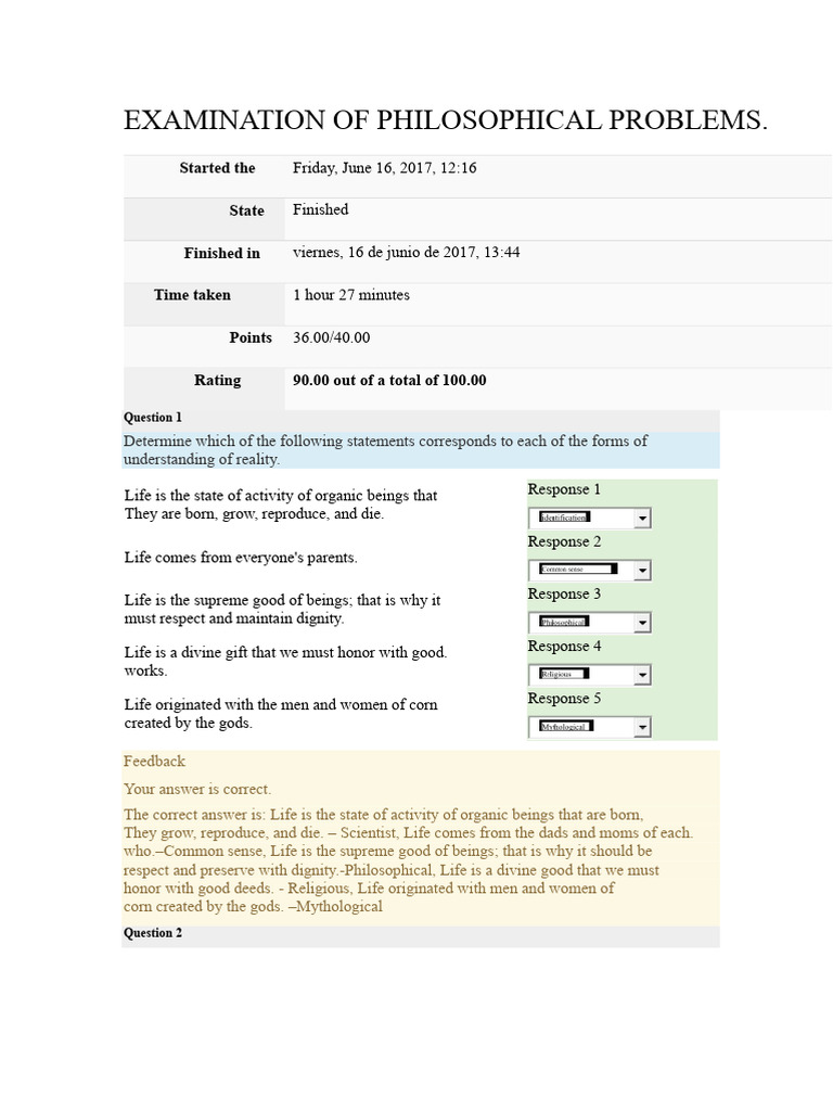 Philosophical Problems Exam Analysis | PDF | Rationalism | Empiricism