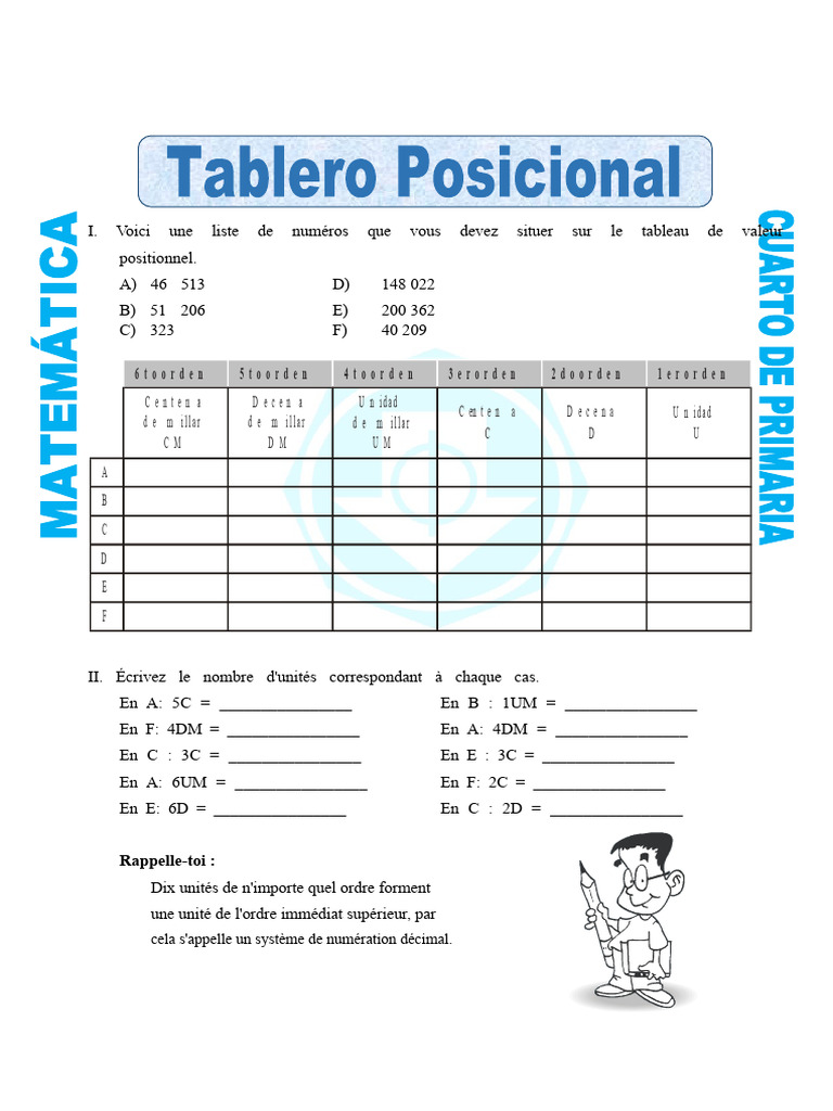 Fiche de Tableau de Position Pour Le Cours de Primaire | PDF | Décimal ...