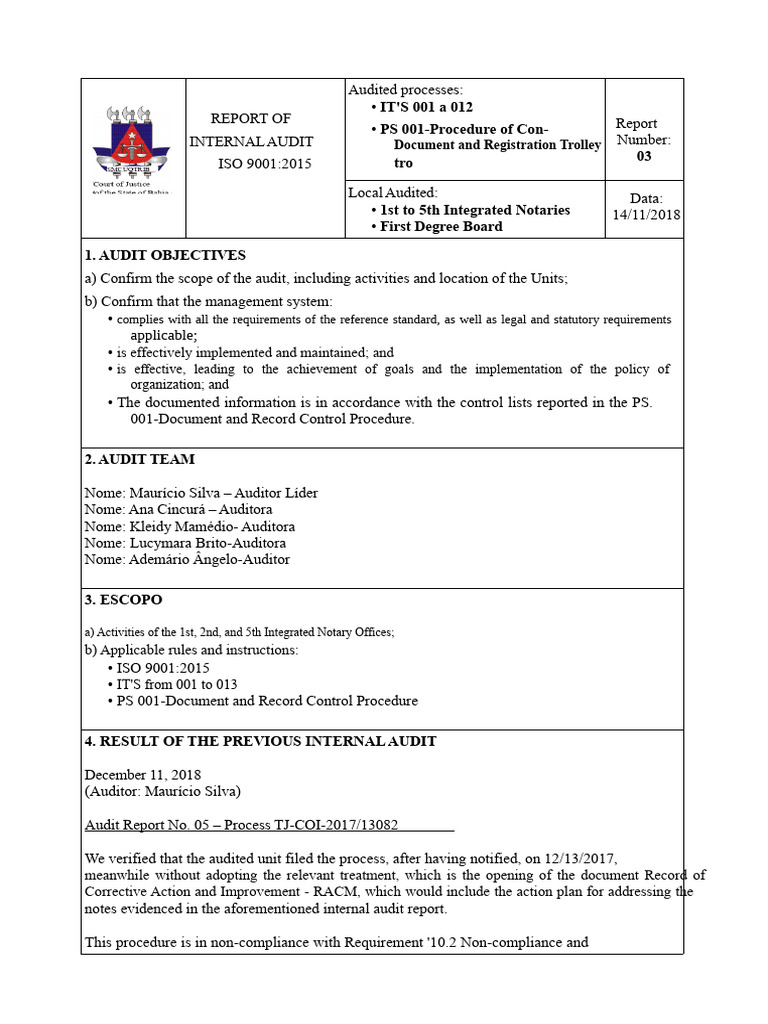 Internal Audit Report ISO 9001:2015 | PDF | Audit | Quality Management ...