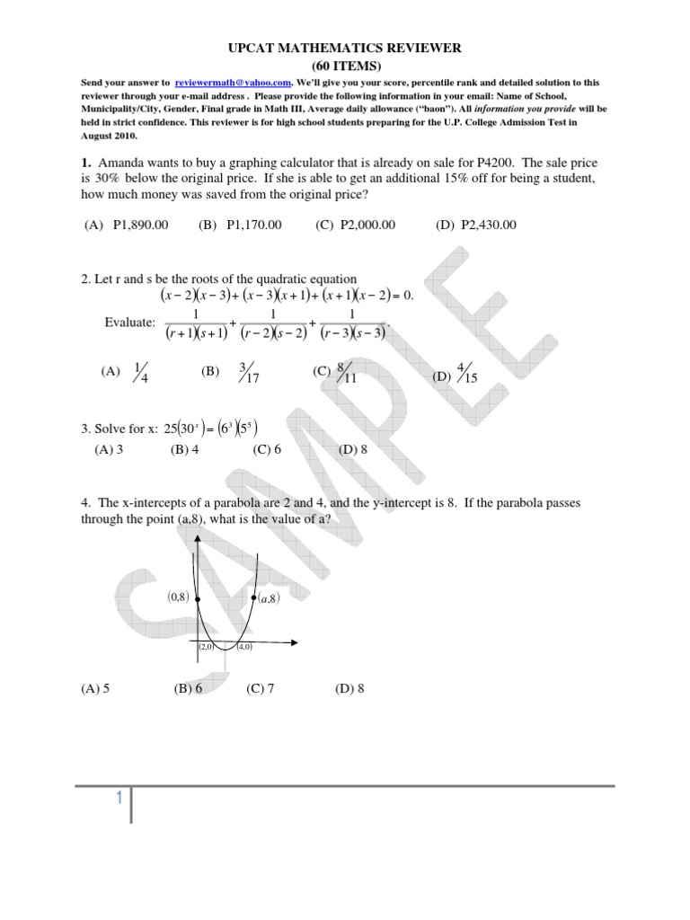 UPCAT Mathematics Reviewer 2023 | PDF
