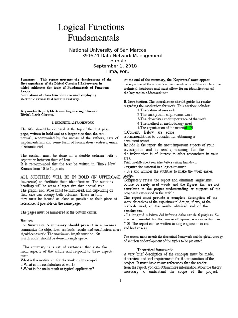 Fundamentals of Logic Functions Report | PDF | Digital Electronics ...