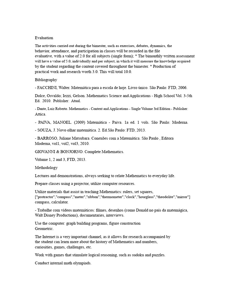 Math Lesson Plan for 1st Year of High School. | PDF