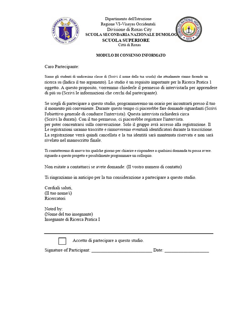 Modulo Di Consenso Informato e Protocollo Di Intervista | PDF