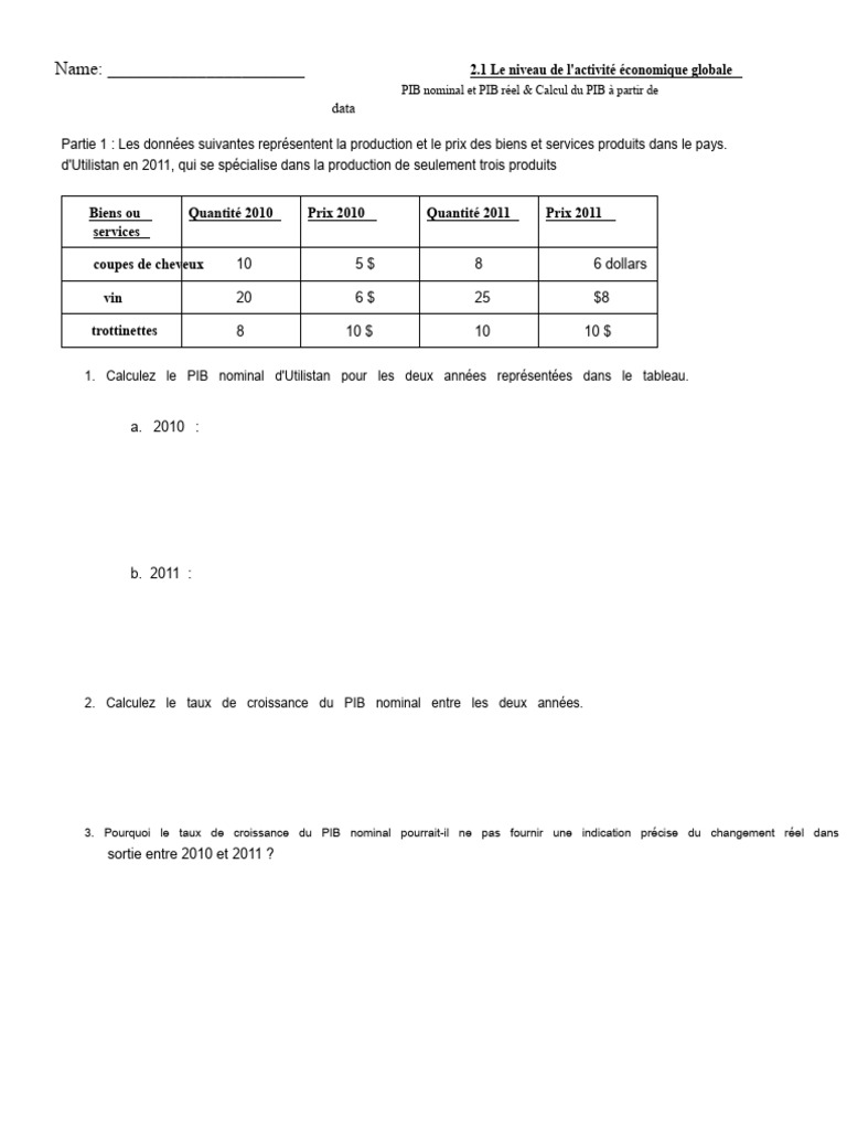 Analyse du PIB d'Utilistan et des USA | PDF | Produit intérieur brut ...