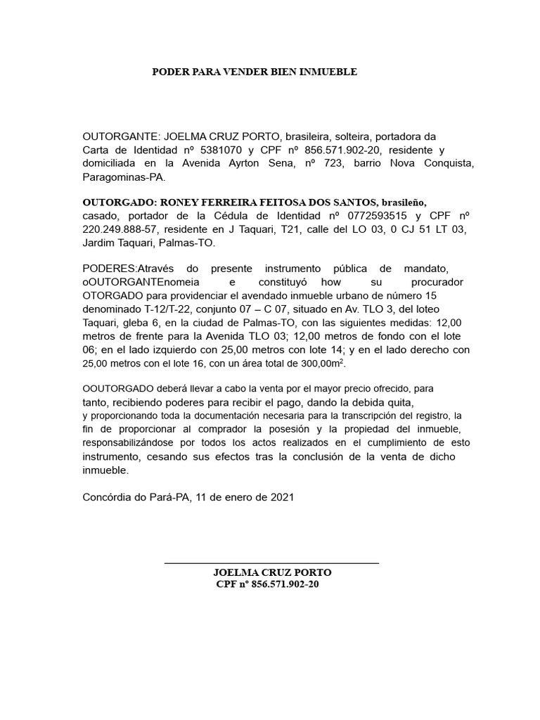 Modelo de Poder de Venta de Inmueble - 1 | PDF