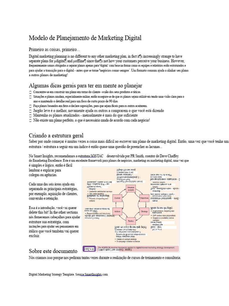 Modelo de Planejamento de Marketing Digital | PDF | Marketing | Gestão ...
