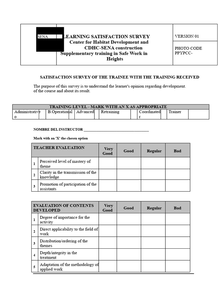 Trainee Satisfaction Survey for Safety Training | PDF | Learning ...