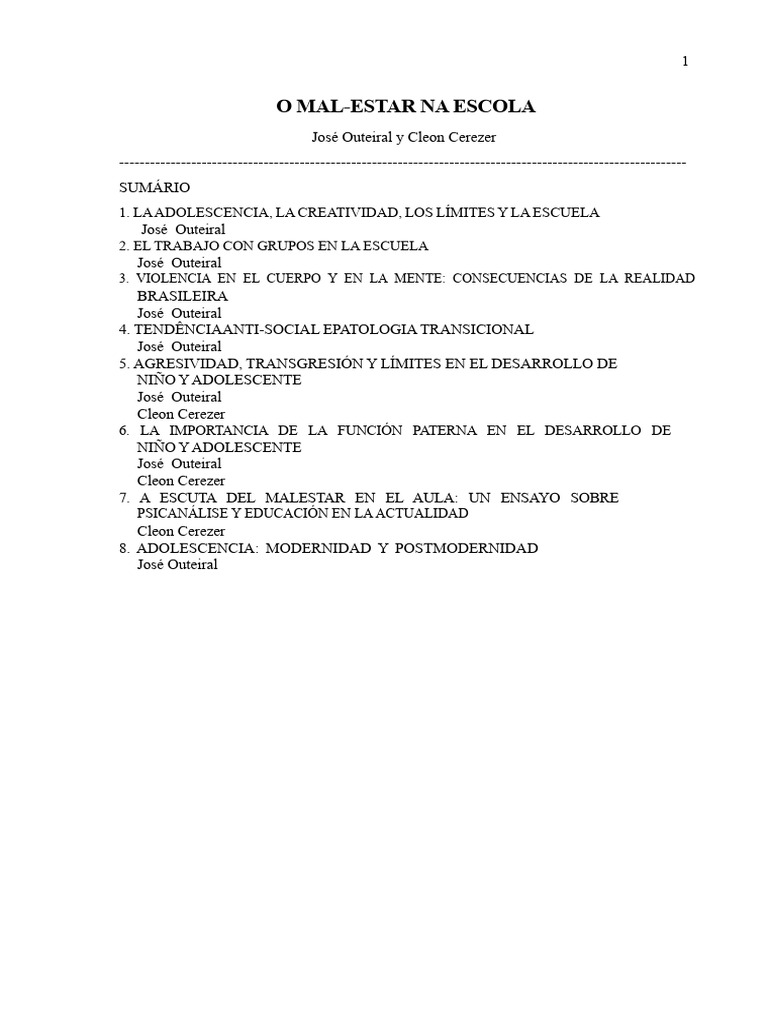 Malestar y límites en la escuela | PDF | Escuelas | Psicoanálisis