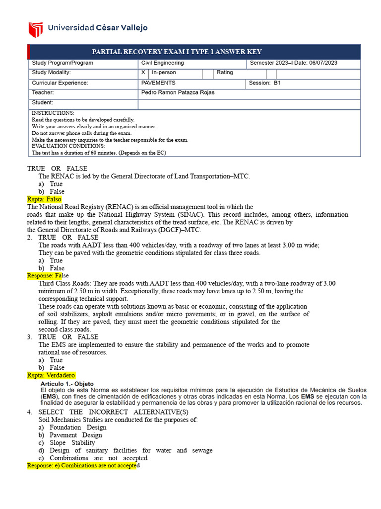 Civil Engineering Pavement Exam Answers | PDF | Road Surface | Road
