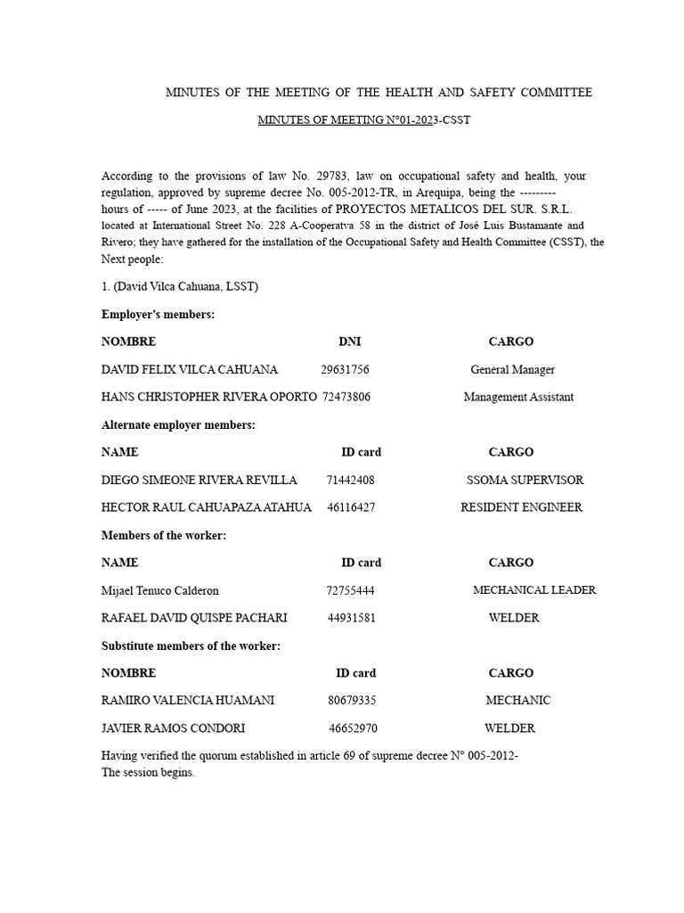 Health and Safety Committee Meeting Minutes | PDF | Government