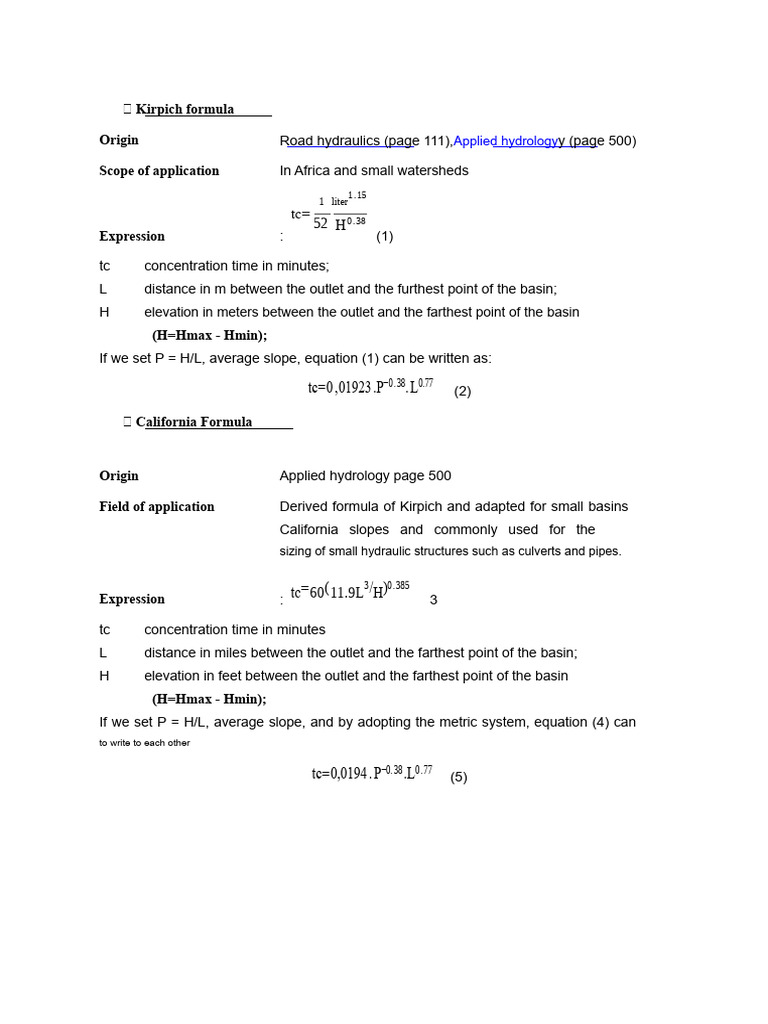 Hydrological Formulas for Watershed Analysis | PDF | Drainage Basin ...