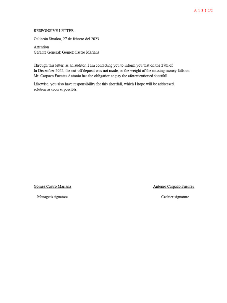 Audit Notice of Deposit Shortfall | PDF