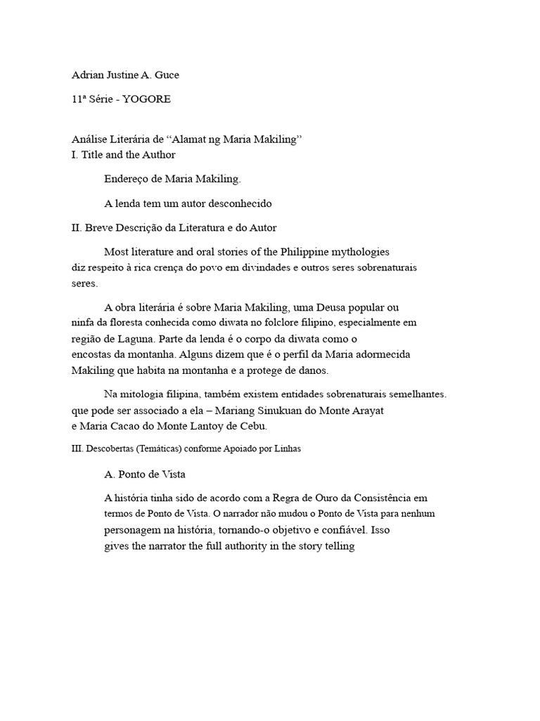 Análise da Lenda de Maria Makiling | PDF | Maria, mãe de Jesus