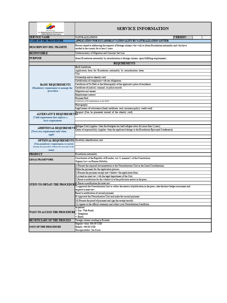 Application For Ecuadorian Nationality by Naturalization Letter | PDF ...